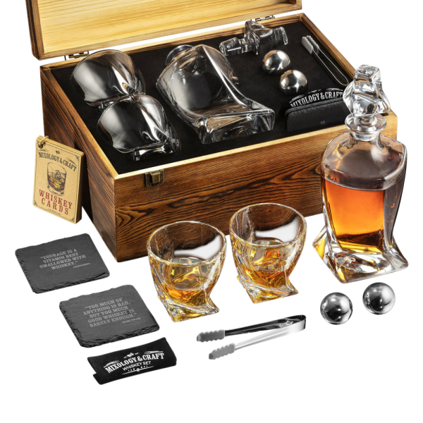 Personalized Wooden Whiskey and Wine Decanter Gift Box