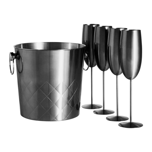 Wholesale Stainless Steel Ice Bucket and Champagne Flute Set - Wine-n-Gear