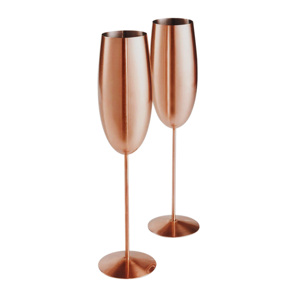 Champagne Flute Tumbler / Rose Gold and Diamond White Stainless Steel