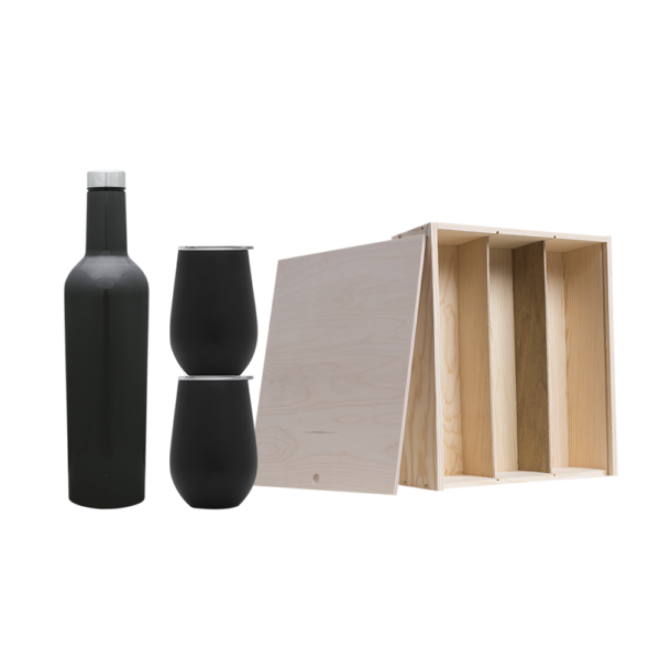 Wine Growler & Tumbler Set with Wooden Box and Bottle Slot