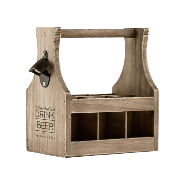 Wood Beer Bottle Caddy with Opener