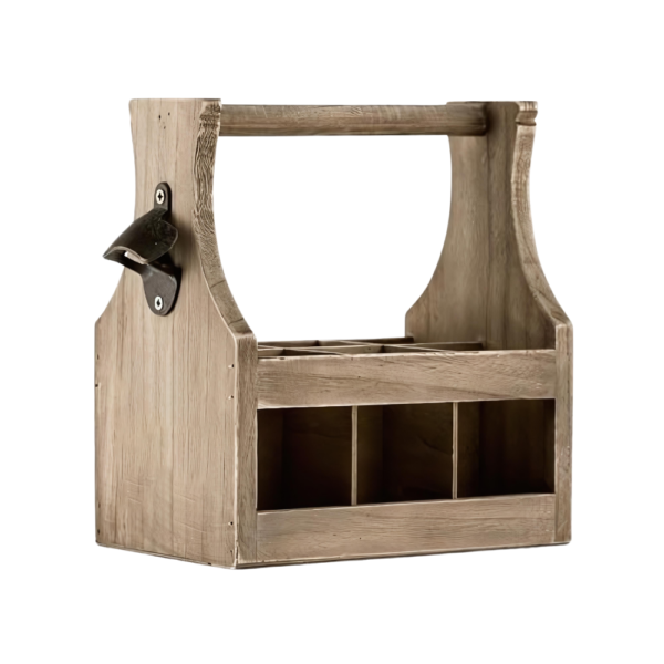 Wood Beer Bottle Caddy with Opener