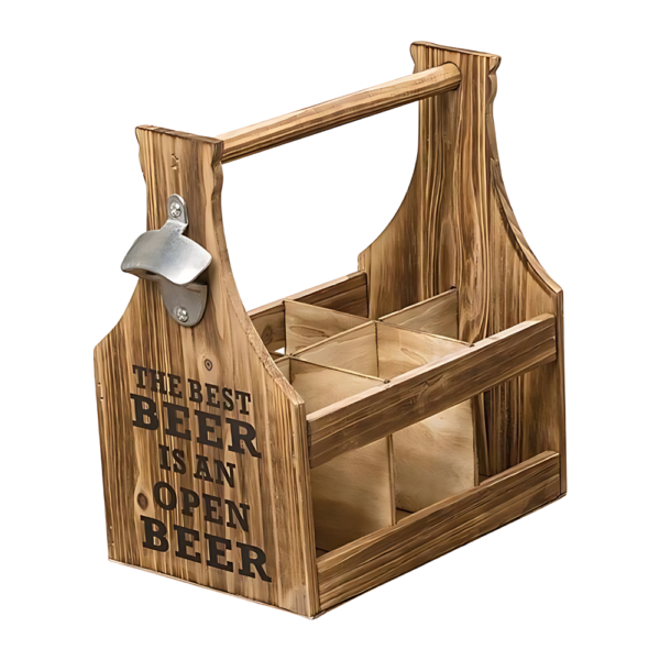 Wood Beer Bottle Caddy with Opener